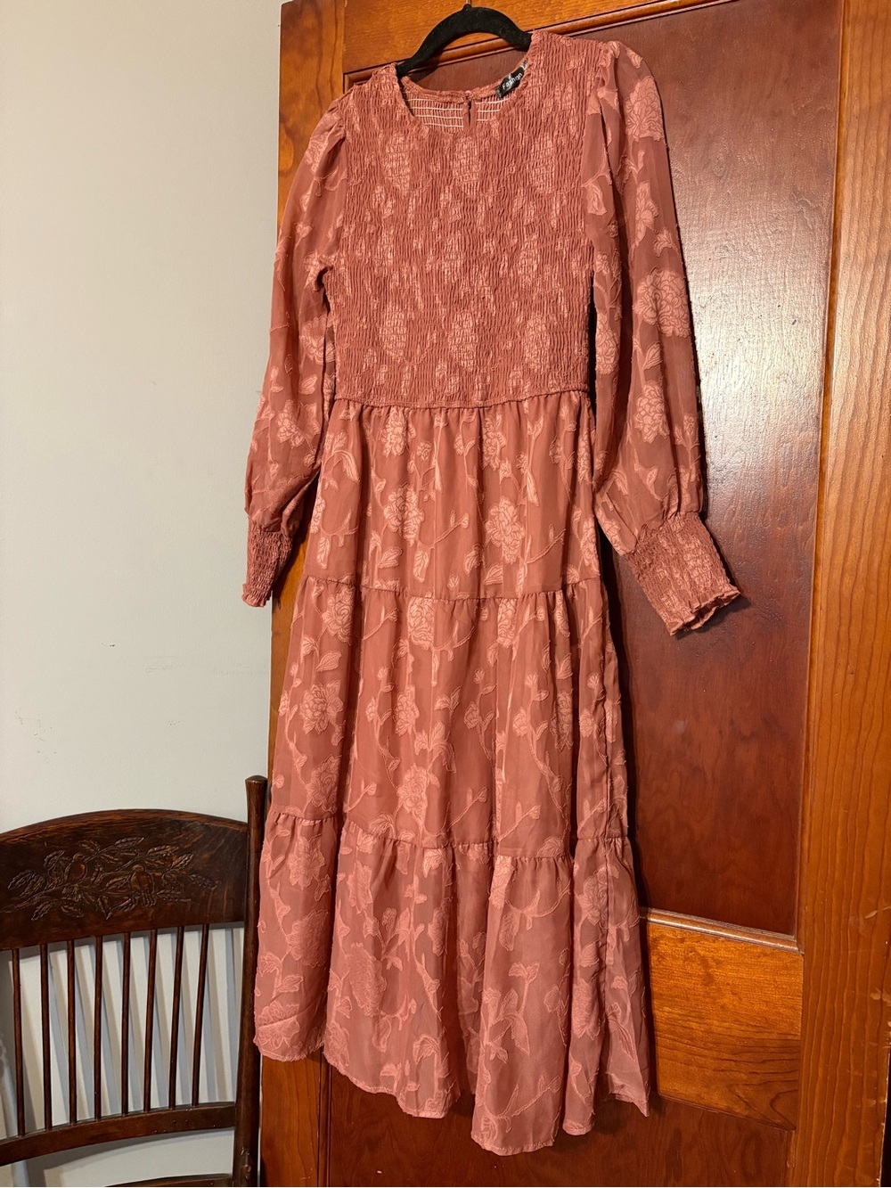 Tiered Maxi Dress with Smocked Bodice in Dusty Rose